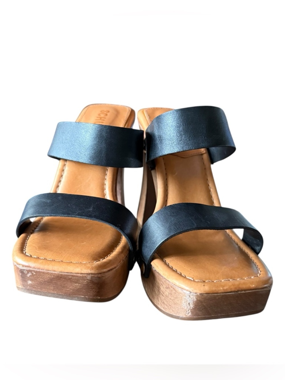 SCHUTZ Aryana leather wooden platform heels size 6.5 Black - Picture 5 of 9